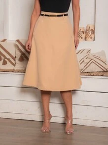 Women's Midi Tailored Formal Skirt With Plus Size Pocket - Màu Khaki - Xem 1