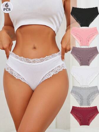 FINETOO 6 st spetskanter romantiska blommiga trosor, bekväma underkläder för kvinnor