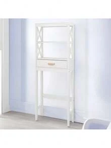 1 gabinete de almacenamiento externo blanco para inodoro con 1 cajón y 2 estantes, resistente y duradero, fácil de ensamblar, estilo moderno adecuado para baños
