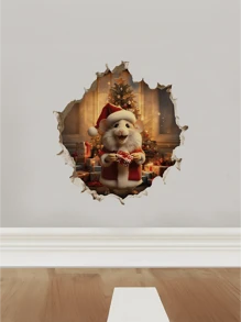 2 pièces Sticker mural de Noël souris avec cadeaux, autocollant mural PVC imperméable, autocollants adhésifs pour décoration de maison pour salon, chambre à coucher, salle de classe, salle de bain, décoration de vacances saisonnière