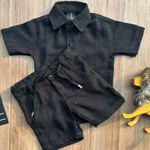 Black Bamboo Linen Set For Kids - 黑色 - 查看 2
