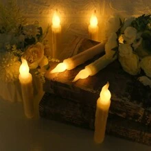 6PCS  LED Wax Flickering Flameless Candle Lights Battery Operated Taper Dinner Party Home Halloween Xmas Wedding Valentines Day Decorations Candles - Yellow - View 4