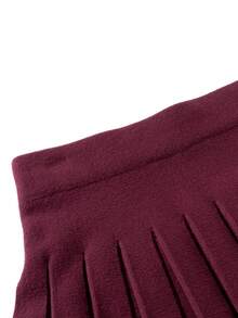 GIGOGOU Casual Solid Color Pleated Knitted Skirt, For Autumn/Winter - Burgundy - View 7