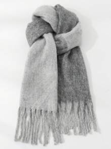 1pc Plain Elegant Polyester Scarf With Contrast Fringe, Suitable For Winter - Grey - View 1