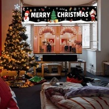 1 件 300 * 50 厘米圣诞横向横幅背景，圣诞老人，雪人，圣诞树图案背景，圣诞节，新年，生日，婚礼，庆祝派对 - 彩色 - 查看 2