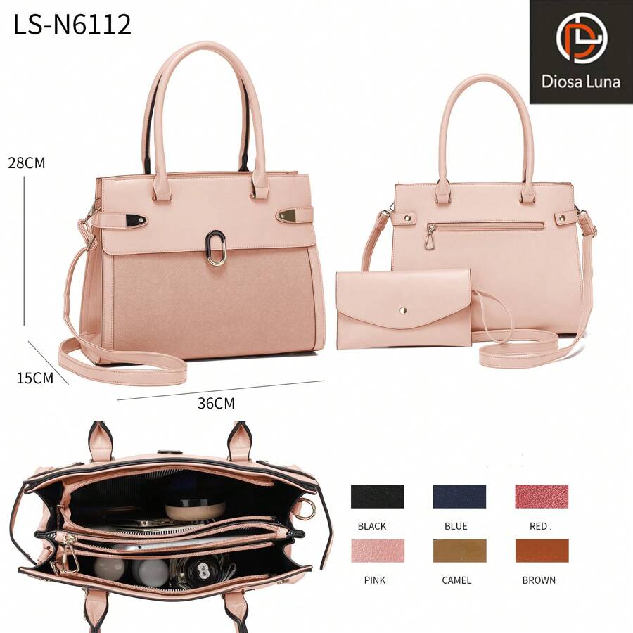 DIOSA LUNA Quality Bag, Set Of 2 Handbags, Shoulder Bags For Women, Premium Quality With Three Compartments + Wallet - 淺粉色 - 查看 1