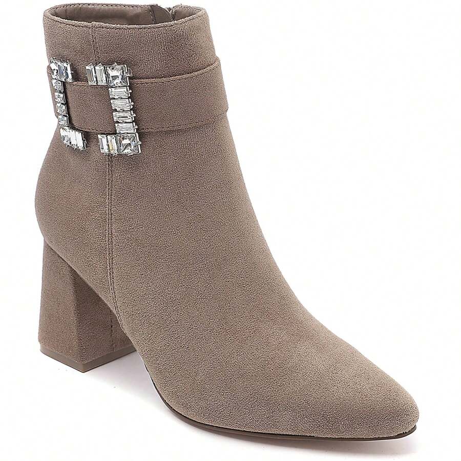 Women Ankle Boot With Silver Buckle - Khaki - View 1