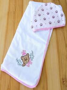 Toalha Capuz Banho do Bebê Felpuda e Forrada Tecido de Algodão Bordada - ROSA URSA PRINCESA - Visão 2