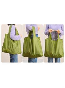 1pc Reusable Solid Color Shopping Bag, Large Capacity Foldable Tote Bag, Portable Handheld Waterproof Storage Bag, Grocery Bag, Essential For Shopping And Travel (Random Color For Bag Mouth) - Multicolor - View 11