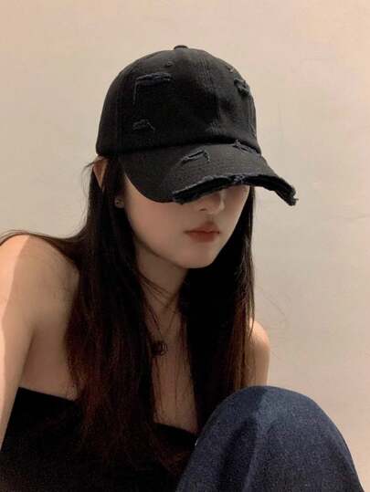 1pc S' Unstructured Distressed Hole Adjustable Baseball Cap Baseball Hat For Streetwear Halloween