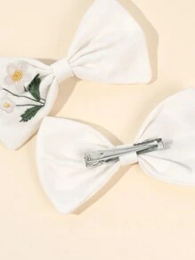 2 PIEZAS Horquillas con lazo floral blanco bordado para niñas, pasadores de pelo con bordado de margaritas como accesorio de pelo para niños