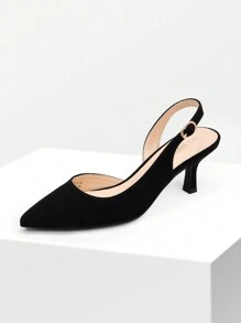 Women's Kitten Heels Slingback Pumps Closed Pointed Toe Low  Stiletto Heels Party Wedding Sexy Casual Dress Shoes - 黑色 - 查看 5