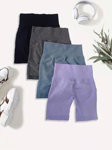 Women 4pcs Solid Color High-Waisted Simple Casual Sports Shorts Spandex Shorts Women Boxer Shorts