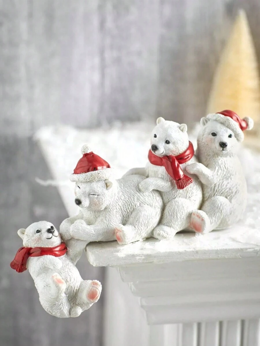 1pc Christmas Bear Lake & Polar Bear Reaching Resin Desktop Decor - Multicolor - View 1