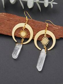 1pair Hippie  Sun Crescent Earrings Brass Color Witchy Jewelry Bohemia Birthday Magical Clear Stone Point Women Fashion Gift