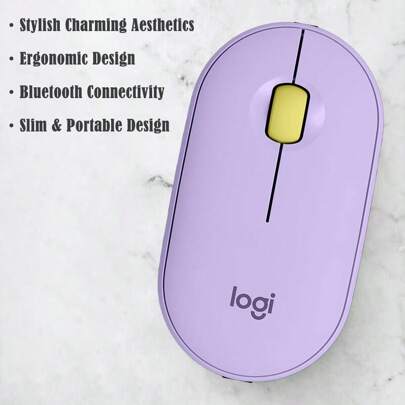 Logitech Wireless Bluetooth Mouse Pebble, Solid Color Pebble-Shaped, Suitable For Office, Mac, Ipad, Laptop, Desktop (Purple)