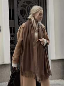 1pc Solid Deep Gray Casual Elegant Street-Style Light Business Scarf For Women, Suitable For Fall/Winter Daily Wear, Warm Shawl Accessories Women - Dark Grey - View 11