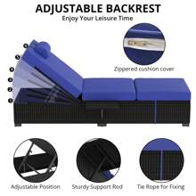 Outdoor PE Wicker Chaise Lounge Chairs Set Of 2 Patio Lounge Chairs Patio Rattan Reclining Chair Chaise Lounge Chair Outdoor Pool Furniture Rattan Recliners With Adjustable Backrest,Storage Table - Blue - View 5