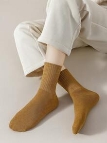 5 Pairs Women's Solid Color Warm Thickened Casual Comfortable Mid-Calf Socks, Random Colors, Autumn/Winter - Multicolor - View 6