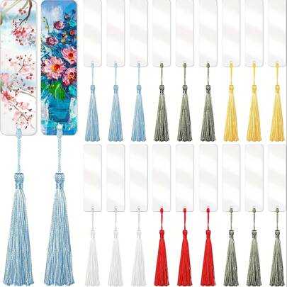 40 قطعة إشارات الكتب الشفافة المستطيلة من البلاستيك مع شرابات، بدون طباعة للرسم عليها DIY، مناسبة لديكور الحقائب، الهدايا، والاشغال اليدوية