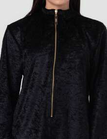 Black Suede Zipper Jumpsuit With Labrava - màu đen - Xem 1