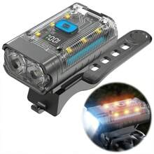 1pc Bright Dual-Lamp Bicycle Light, USB Rechargeable Mountain Bike Front Light, Transparent Riding Gear For Night Riding - Black - View 3