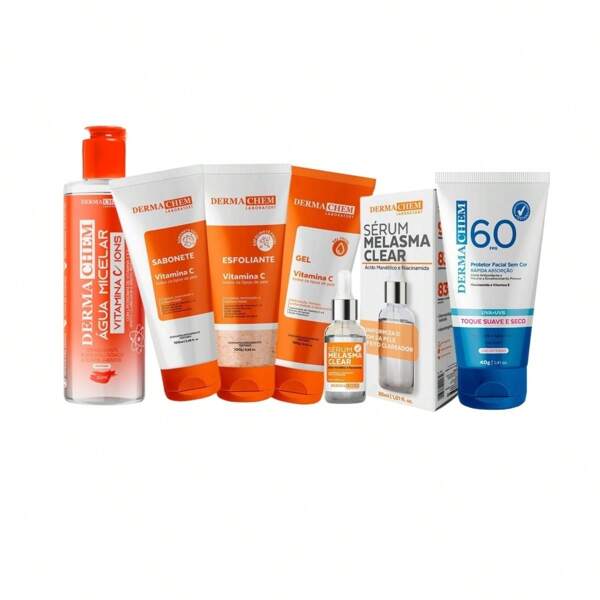 Kit Dermachem Skincare Vitamina C Clareador Anti-idade Sérum Protetor Facial