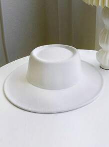 1 件女式波西米亚风格优雅可爱休闲纯色新款仿羊毛帽，百搭法式复古宽边圆顶毡帽，适合日常外出和表演 - 彩色 - 查看 3