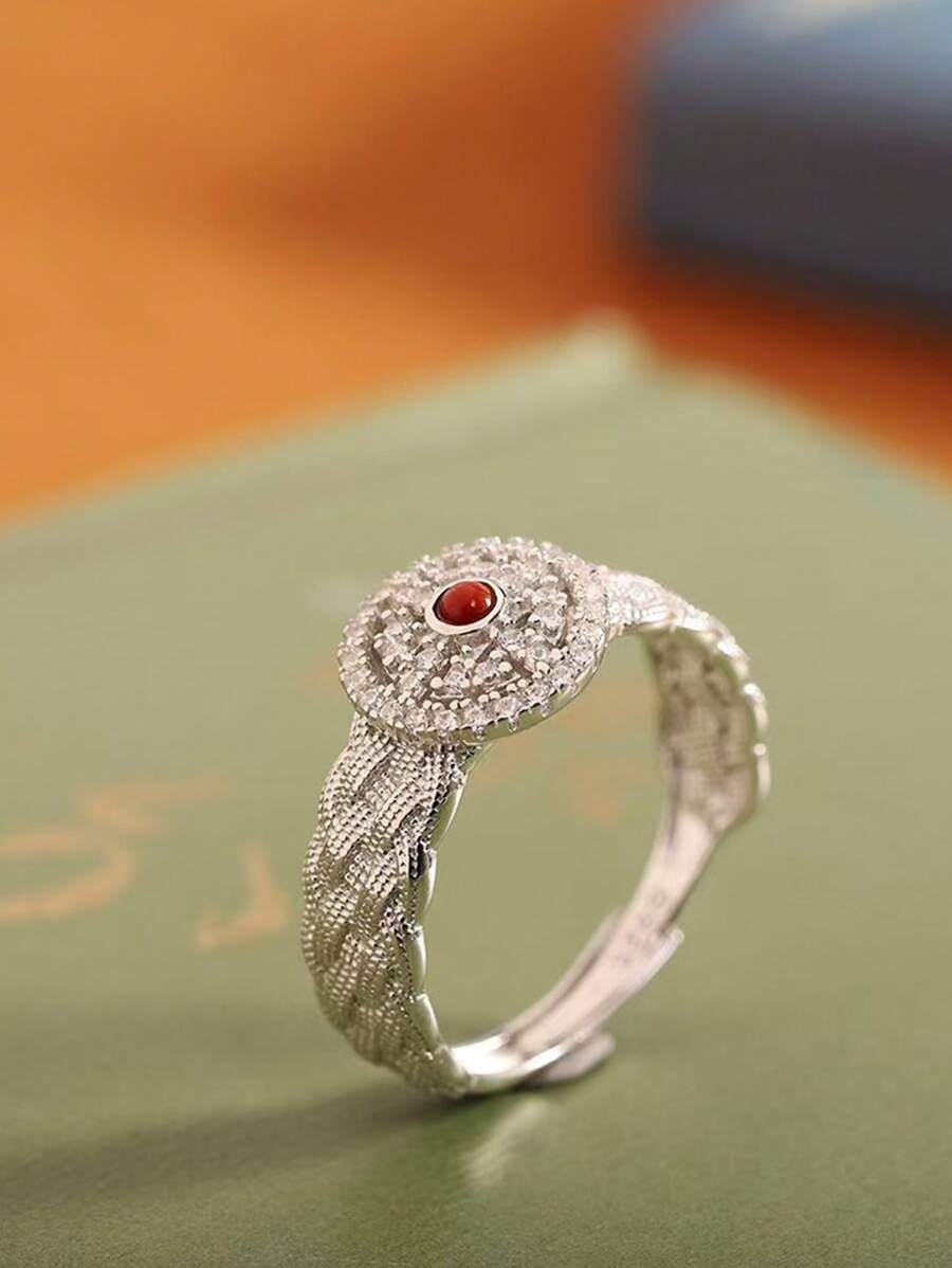 New Cinnabar & Agate Inlaid Lace Twisted Adjustable Ring For Women - H403 - View 1