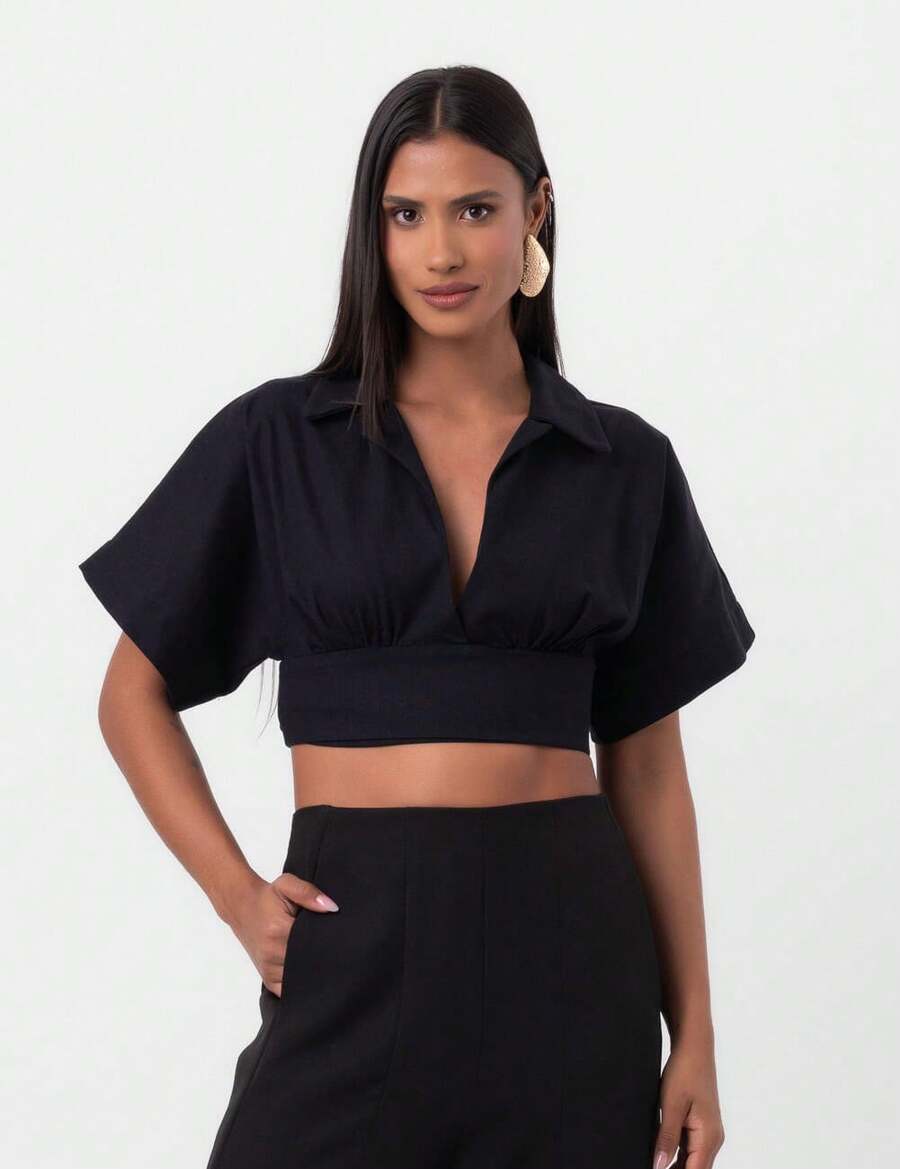 Black Linen Blouse In Pequiá - 黑色 - 查看 1