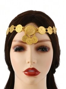 时尚金色重金属硬币流苏腰链女士连衣裙配饰万圣节 - 金色 - 查看 9