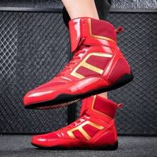 TACHUAN 1 par de sapatos de luta livre profissional para homens e mulheres, sapatos de boxe de combate de cano alto para treinamento em artes marciais, MMA, Muay Thai, Fitness Kickboxing - Vermelho - Ver 4