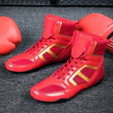 TACHUAN 1 par de sapatos de luta livre profissional para homens e mulheres, sapatos de boxe de combate de cano alto para treinamento em artes marciais, MMA, Muay Thai, Fitness Kickboxing - Vermelho - Ver 9
