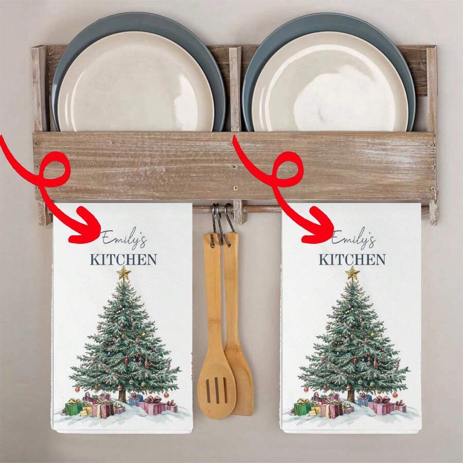 2pcs Customized Christmas Hand Towels, Personalized Name/Text Gift For Your Loved Ones, Christmas Present