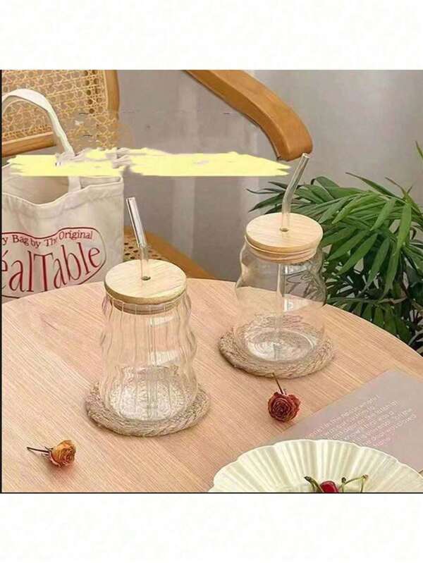 1 pieza Taza de café de vidrio de 530ml con pajilla, apta para uso doméstico, apta para mujeres, taza para bebidas y leche de té, útiles escolares