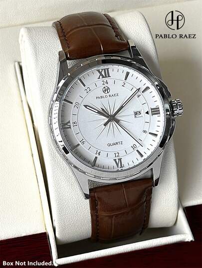 Pablo Raez 1 件男士手表 男士商务腕表 SUS304 不锈钢 银色 IPS 表壳 奢华黑色 柔软舒适超细纤维皮革 时尚大表盘 带日期 50 米防水 全新男士石英腕表 运动休闲时钟 送给朋友或家人的精美礼物 适合日常生活/工作/派对装饰 正装手表