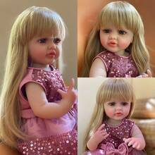 1 件 22 英寸可爱重生婴儿娃娃全身柔软硅胶乙烯基女孩长发和可爱连衣裙防水娃娃玩具适合生日和圣诞节礼物 - 3 种款式 - 彩色 - 查看 2
