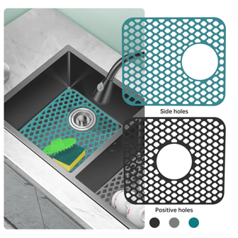 1pc,Anti Slip Silicone Adhesive Sink Pad With Rear Drainage Hole - Foldable Stainless Steel And Porcelain Sink Farm Sink Protective Pad -13.58 '' X 11.6 ''
