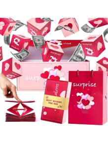 Set de 10 cajas de regalo sorpresa con explosión de dinero, caja de regalo con sobre rojo plegable y rebote único, caja de regalo de lujo con explosión de efectivo para cumpleaños de mamá, aniversario, San Valentín, propuesta, Navidad - Burdeos - Ver 12