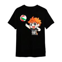 Japanese Anime T-Shirt Haikyuu Volleyball Hinata Manga Drawing Unisex Male Female 100% Cotton Top Premium Streetwear New Release Fast Shipping Various Colors!! Plus Size - 黑色 - 查看 1