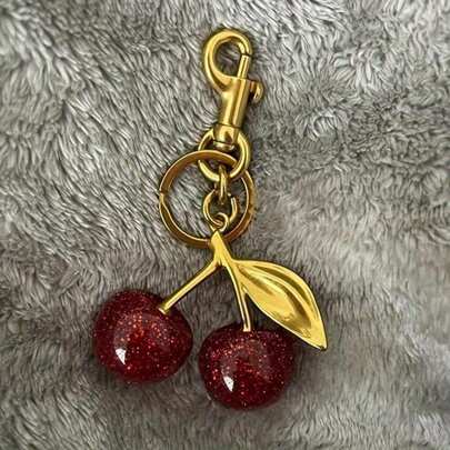 1pc Fashion Cherry Keychain With Shiny Resin Pendant, Alloy Material, Customizable C-Shaped Hook, Suitable For Women's Wallets And Bags, Ideal Gift For Family And Friends