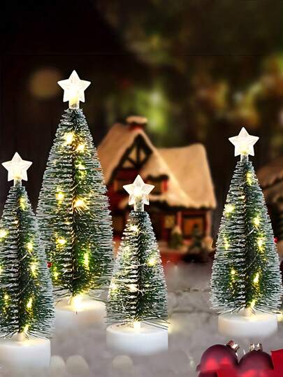 Glowing Mini Christmas Tree, Three Sizes Of Mini Christmas Tree, Warm Glowing LED Strip Light, Star Top Decoration, Yellow LED Pine Needle Glowing Star Christmas Tree, Table Display Window, Christmas Atmosphere Decoration Decorations, Christmas Tree Table Decorations, Winter Theme Decoration Items