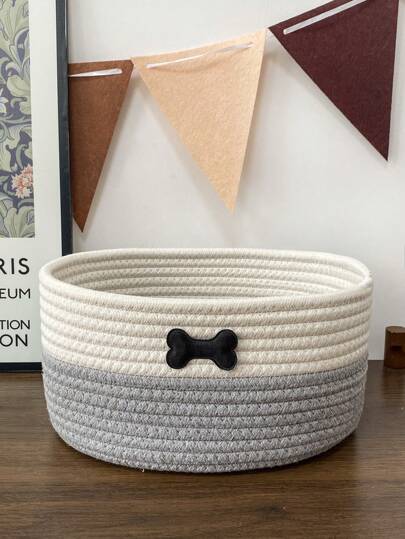 1pc Minimalist Handmade Woven Multicolor Cartoon Desk Pet Supplies Storage Basket, Suitable For Dogs, Cats, Kids' Toy Storage, Home Decor & Pet Accessories Organization, Multifunctional Desktop Storage Basket