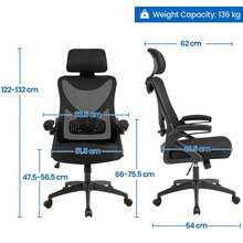 Office Chair With Flip-Up Armrest, Comfy Desk Chair With Adjustable Padded Headrest, Ergonomic Computer Chair With Customized Lumbar Support And Cushioned Seat - White/Grey - View 6