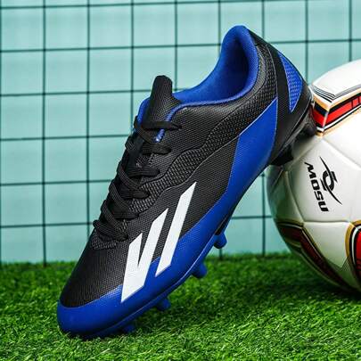 男女通用成人及青少年户外软地足球鞋，低帮透气系带钉鞋，适用于草地，轻便高性能防滑设计