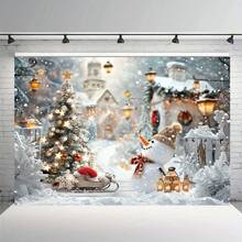 1 件，复古圣诞壁炉和圣诞树背景布 - 由涤纶材料制成，适用于节日派对和家庭摄影、万圣节、万圣节装饰 - 多色 - 查看 4