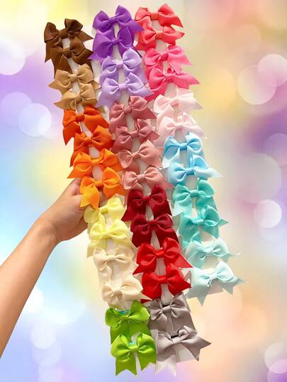 40pcs Kids Fashion Accessories Set, Girls Fabric Ribbon Bowknot Hair Clips, Barrettes, Hairpins, Suitable For Daily Wear