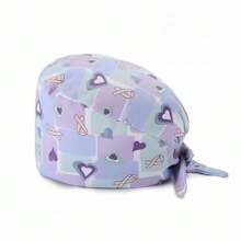 1pc Women Mountain & Water Print Cartoon Graffiti Polyester Printed Scrub Cap, Four Seasons Medical Worker Cap For Doctor, Nurse, Beauty Salon, Veterinary, Anti-Bacterial Dust Free Halloween