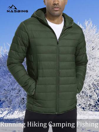 NASBING Men's Lightweight Packable Down Jacket, Water-Resistant & Wind-Proof, Quilted Lining, Suitable For Running, Fishing, Camping, Hiking And Other Winter Activities