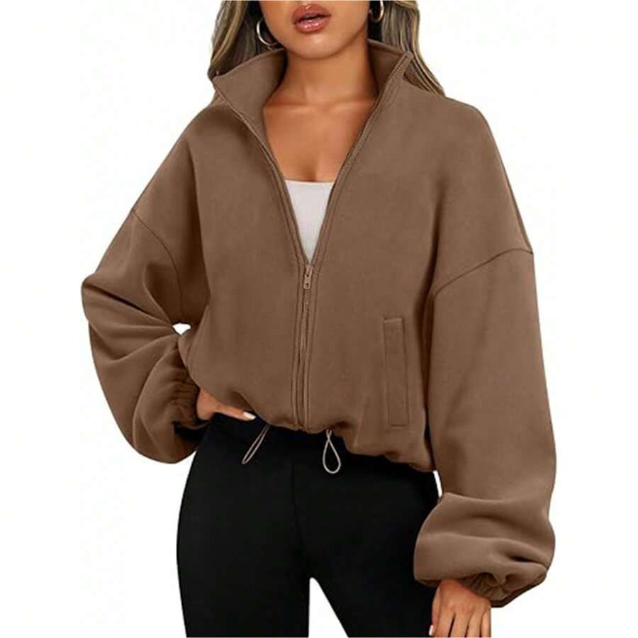 Women's Zipper Hooded Sweatshirt Super Plus Size Sweater Long Sleeve Short Sherpa Autumn Clothing Fashion Clothing 2024